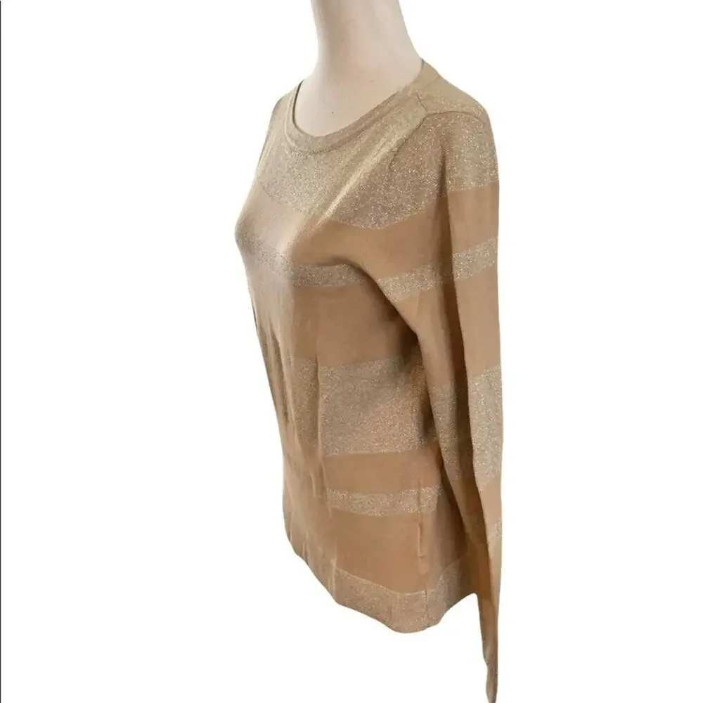Jones New York signature gold stripe long sleeve scoop neck sweater size‎ M